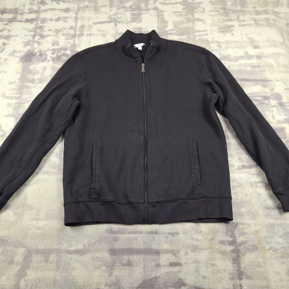 Calvin Klein Jacket Womens M Full Zip Textured Track Bomber Waffle Knit Black